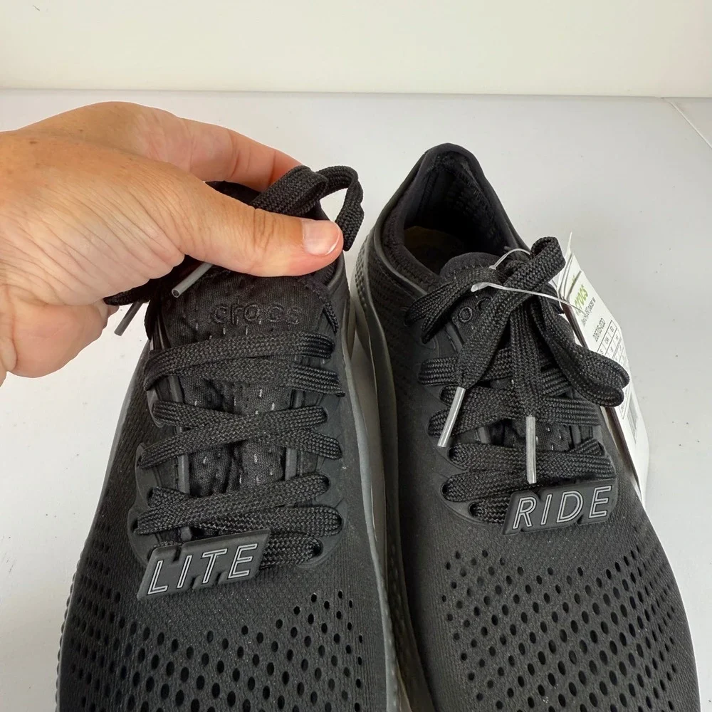 NEW Crocs LiteRide 360 Pacer Sneakers Size 8 Black Lace Up Lightweight NWT